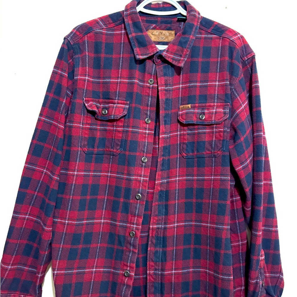 Men's Red and Blue Plaid Shirt Fleece